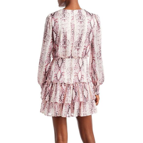 Aqua Womens Pink Metallic Mini Ruffled Mini Dress NWT - Picture 2 of 2